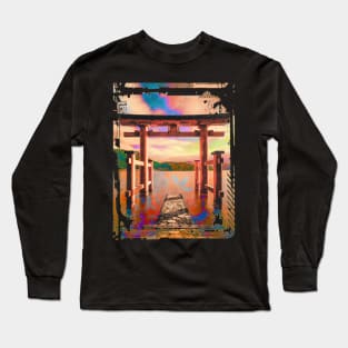 Japan Torii Gate In Water Sunset Collage Art 62 Long Sleeve T-Shirt